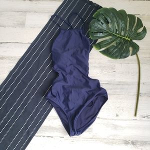 Aerie| Strappy Lace Up Back One Piece Swimsuit Blue Size Medium